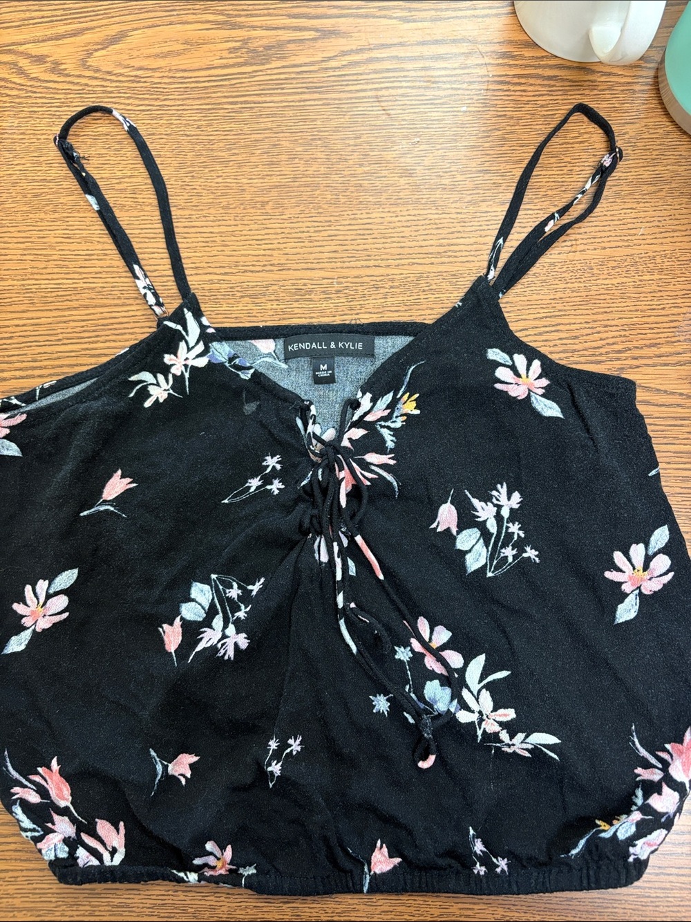 Kendall & Kylie Black Floral Lace-Up Camisole
